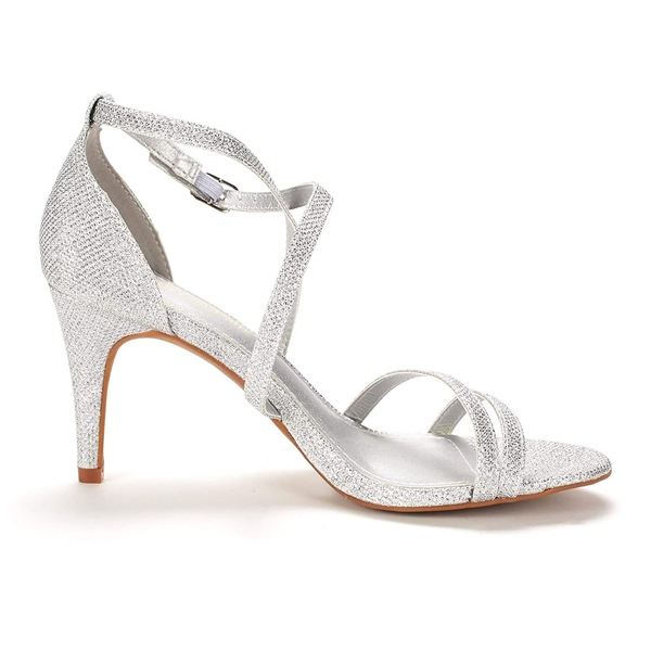Open Toe Stiletto Strappy Sandals - SILVER GLITTER - 3